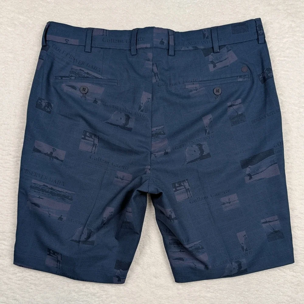 Peter Millar Crown Crafted Shorts‎ Mens 34 Navy Golf Newspaper Print Stretch
